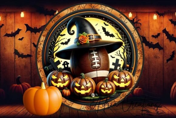 3D Halloween Football Round Welcome Sign: Graphics for Crafts & Seasonal Content