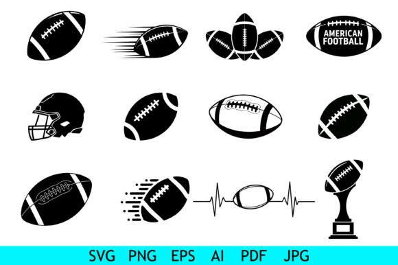American Football Silhouette Icon Set: Graphics for Crafts & Branding