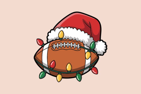 Festive Football with Santa Hat Lights: Graphics for Crafts & Holiday Content