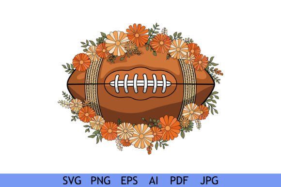Football with Orange Floral Decoration Graphics