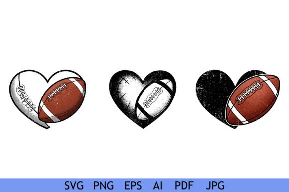 Grunge Football Heart Clipart Set: Graphics for Crafts & Local Branding