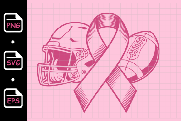 Pink Ribbon with Football Helmet Graphics for Crafts